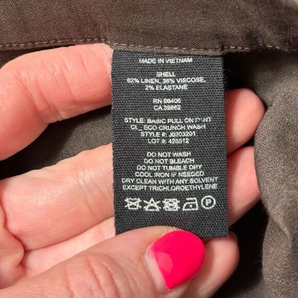 Theory Espresso Brown Organic Crunch Linen Basic Ankle Pull On Pant - Picture 8 of 8